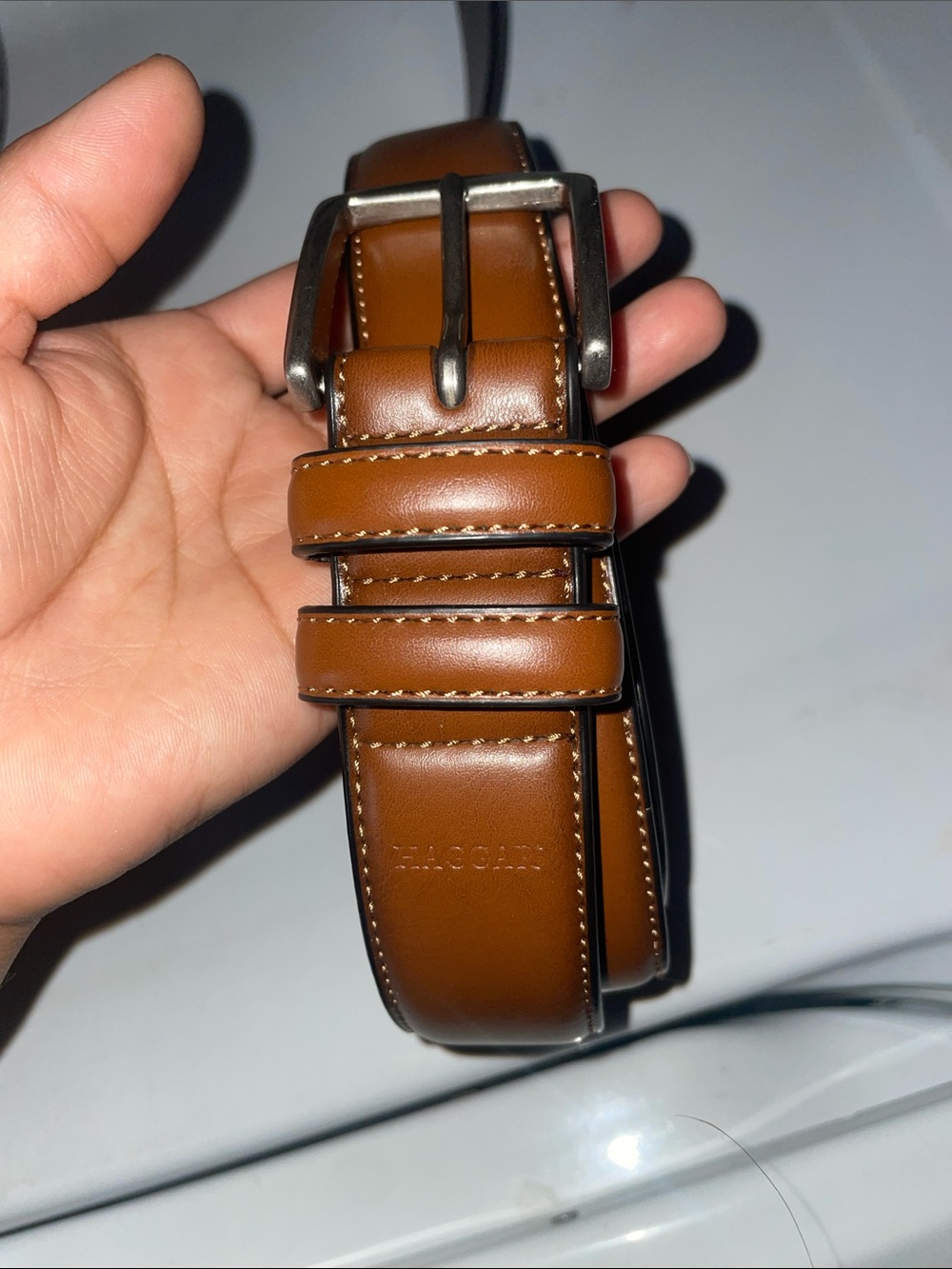 Haggar Brown Leather Belt with Silver Buckle